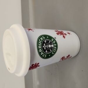 Starbucks 2010 Red Snowflake White Ceramic Holiday Coffee Mug Cup
